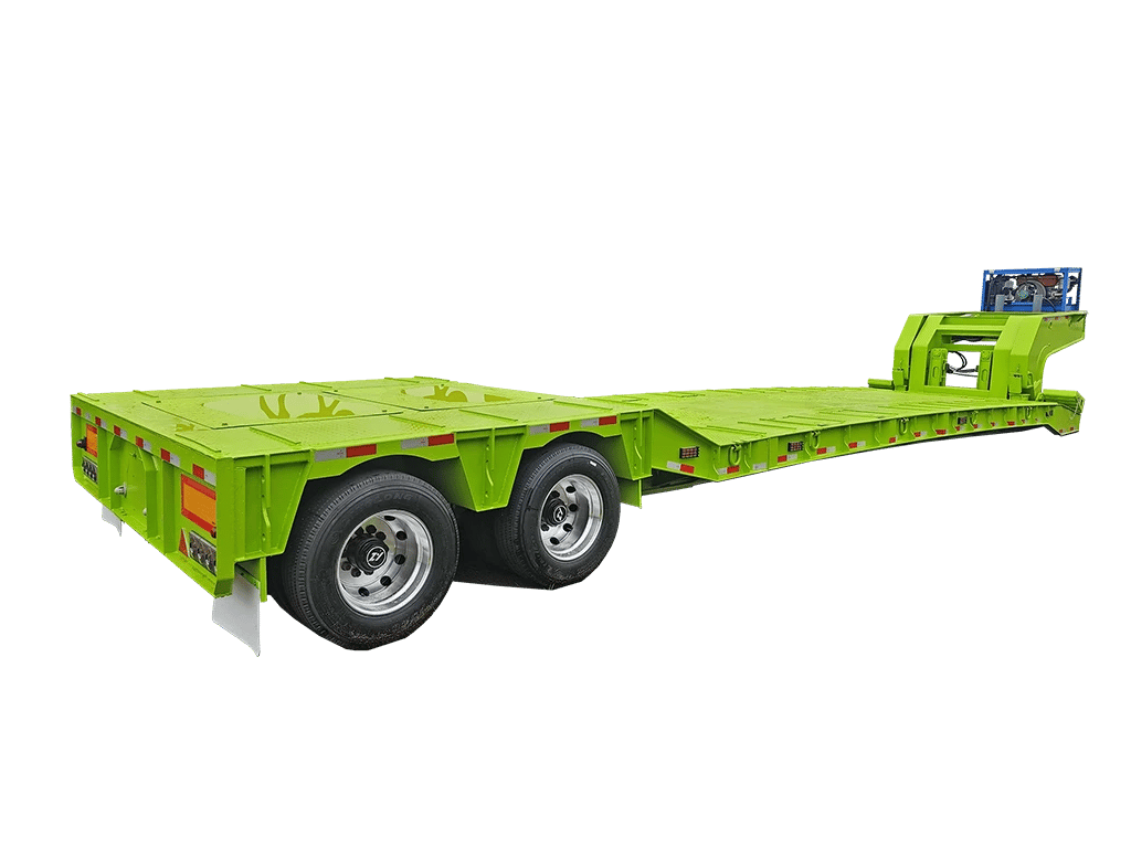 Kales 2-line-4-axle detachable gooseneck low bed semi-trailer with telescopic beam designed for oversized cargo transport.