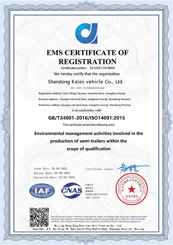 Kales ISO 14001 Certification Certificate