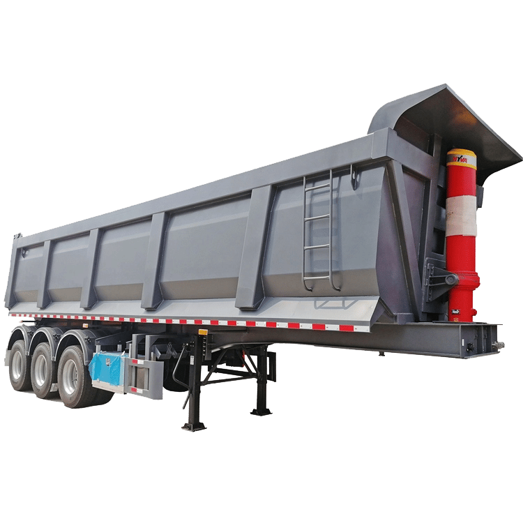 Front 45-degree view of Kales 35m³ Dump Semi-Trailer featuring HYVA hydraulic cylinder and front reinforced ribs.