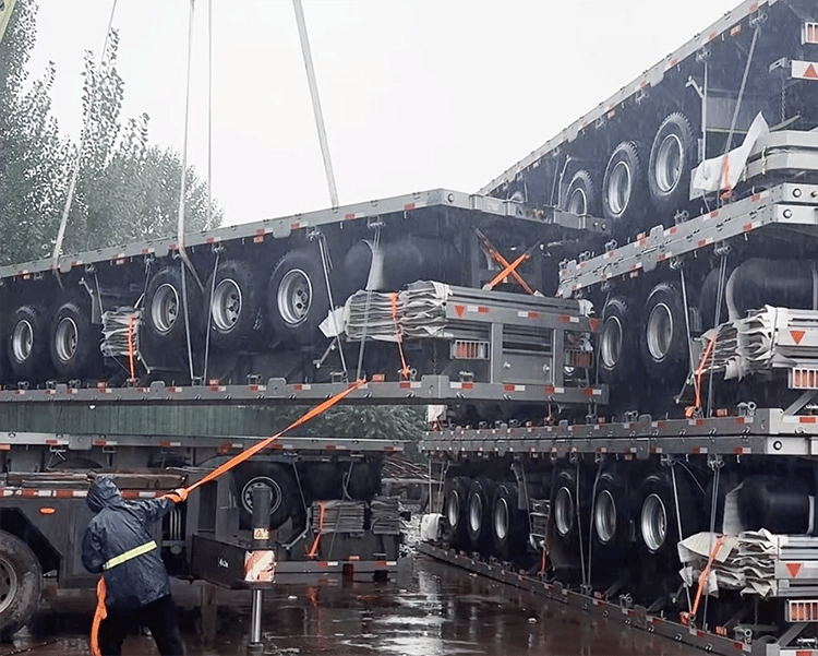 Flatbed trailers prepared for export