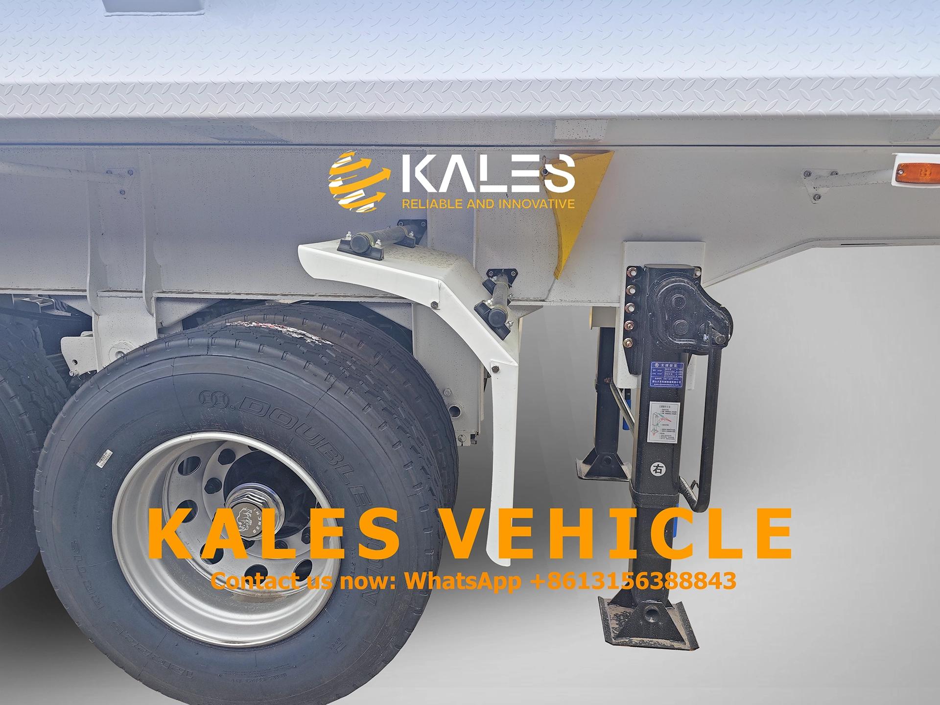 Landing gear legs and tire fender structure on Kales Vehicle 60 ton dump trailer.