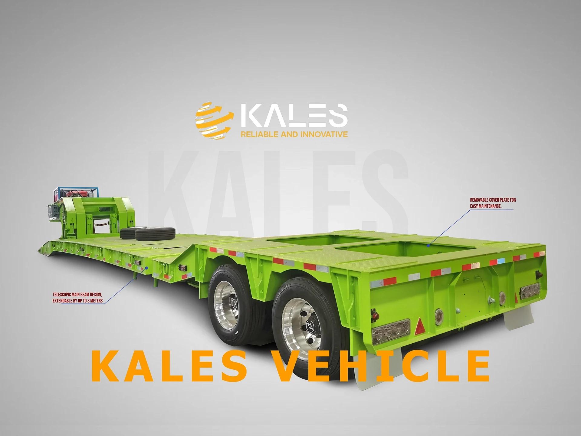 Technical diagram illustrating the telescopic main beam extension mechanism of the 2-line-4-axle detachable gooseneck trailer.