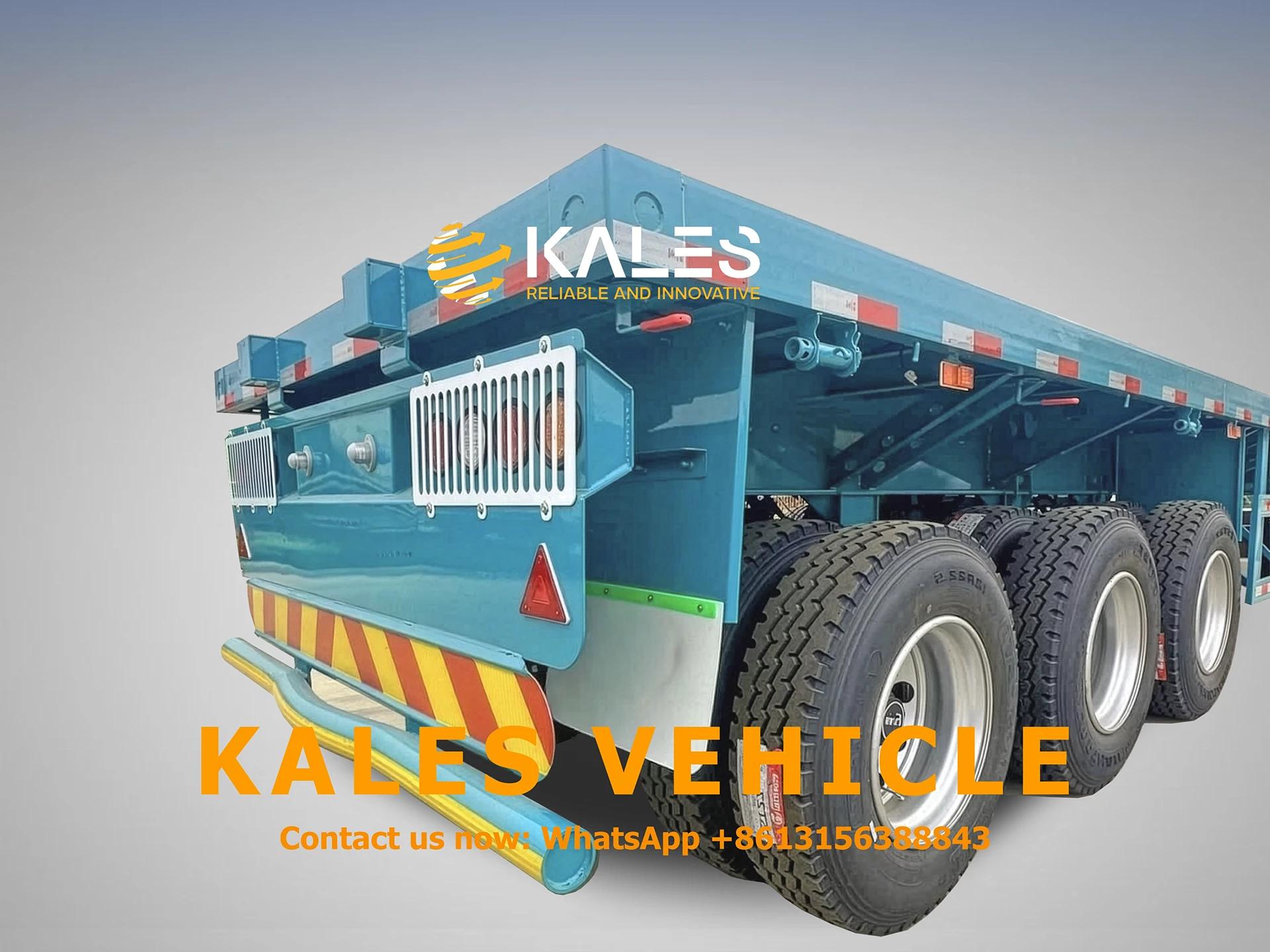 Rear close-up of Kale's 40ft flatbed trailer showing underride guard and dense steel crossmembers.