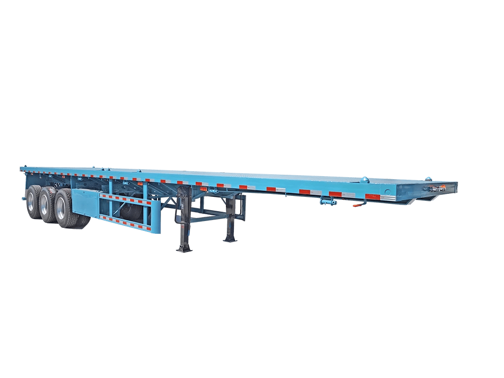 45-degree full view of Kale's 40ft tri-axle flatbed trailer structure