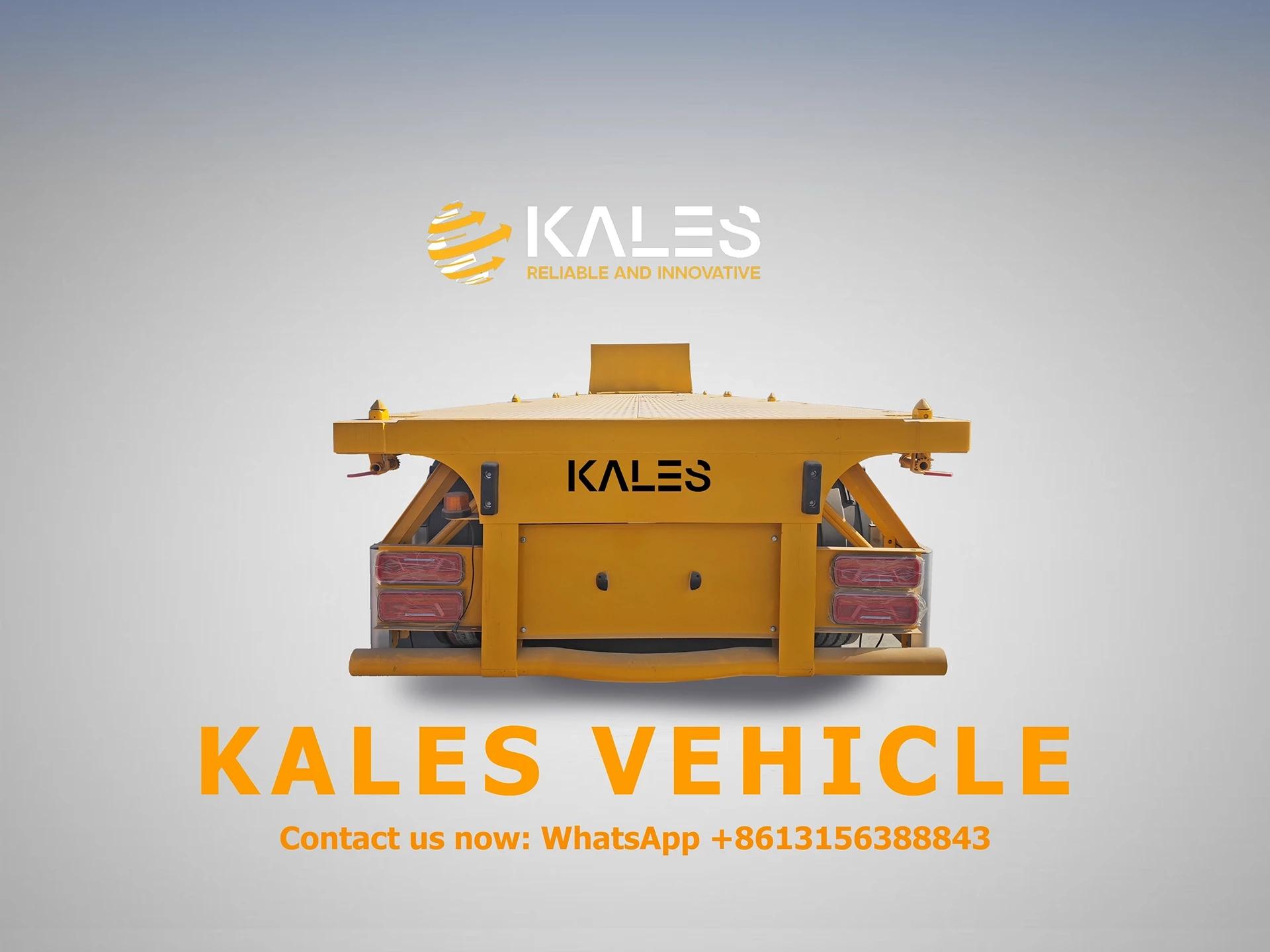 Rear view of flatbed trailer with reinforced bumper and LED tail lights for night safety