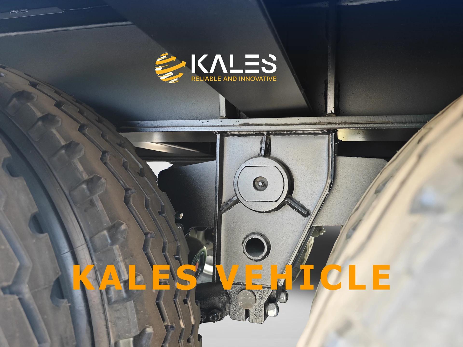 Suspension hangers, pins, and reinforced diagonal beams on Kales 3-axle 80 ton lowbed trailer.