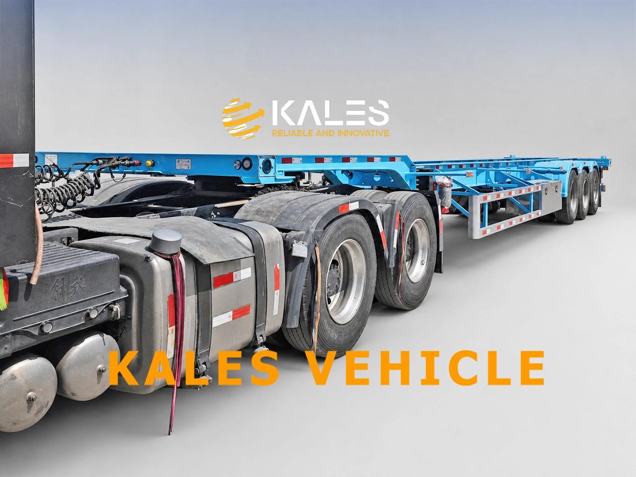 Front angle of 40ft reefer skeleton trailer with aluminum side guard and toolbox