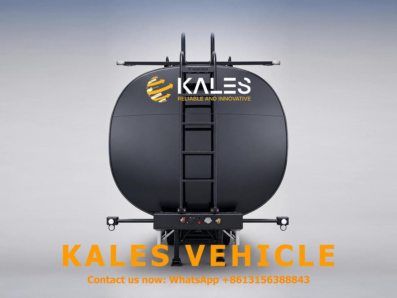 Front view of an asphalt tanker semi trailer with access ladder and marker lights