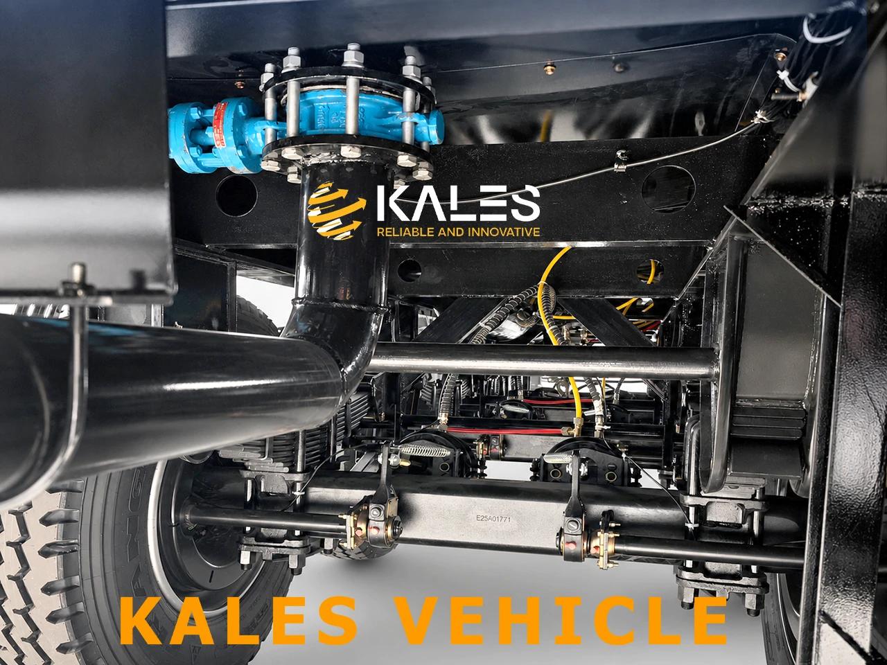 Close-up of the mechanical suspension system on an asphalt tanker semi trailer