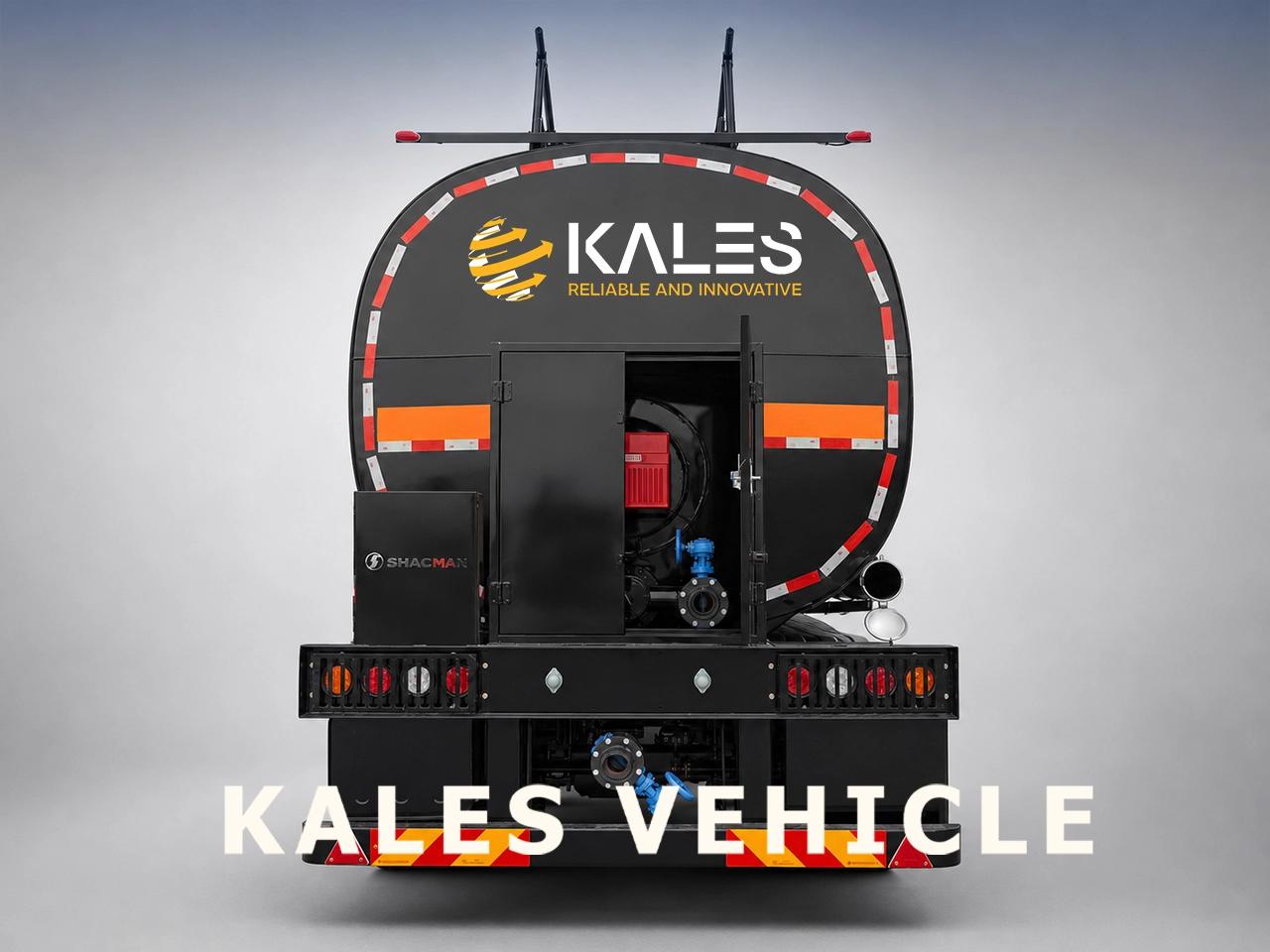 Rear view of an asphalt tanker semi trailer with rear underride protection guard