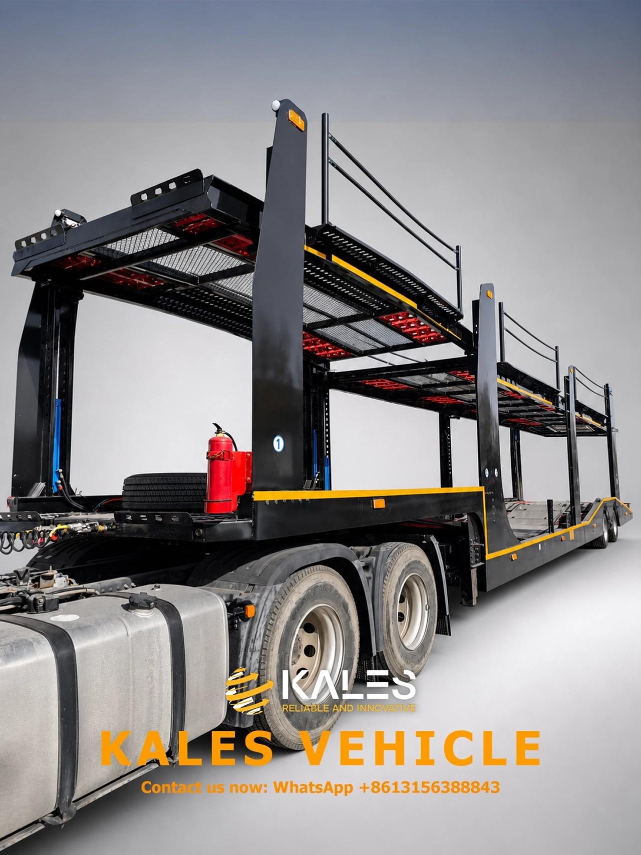 Kales 8-car carrier front 45-degree view with fire extinguishers ladder and front platform