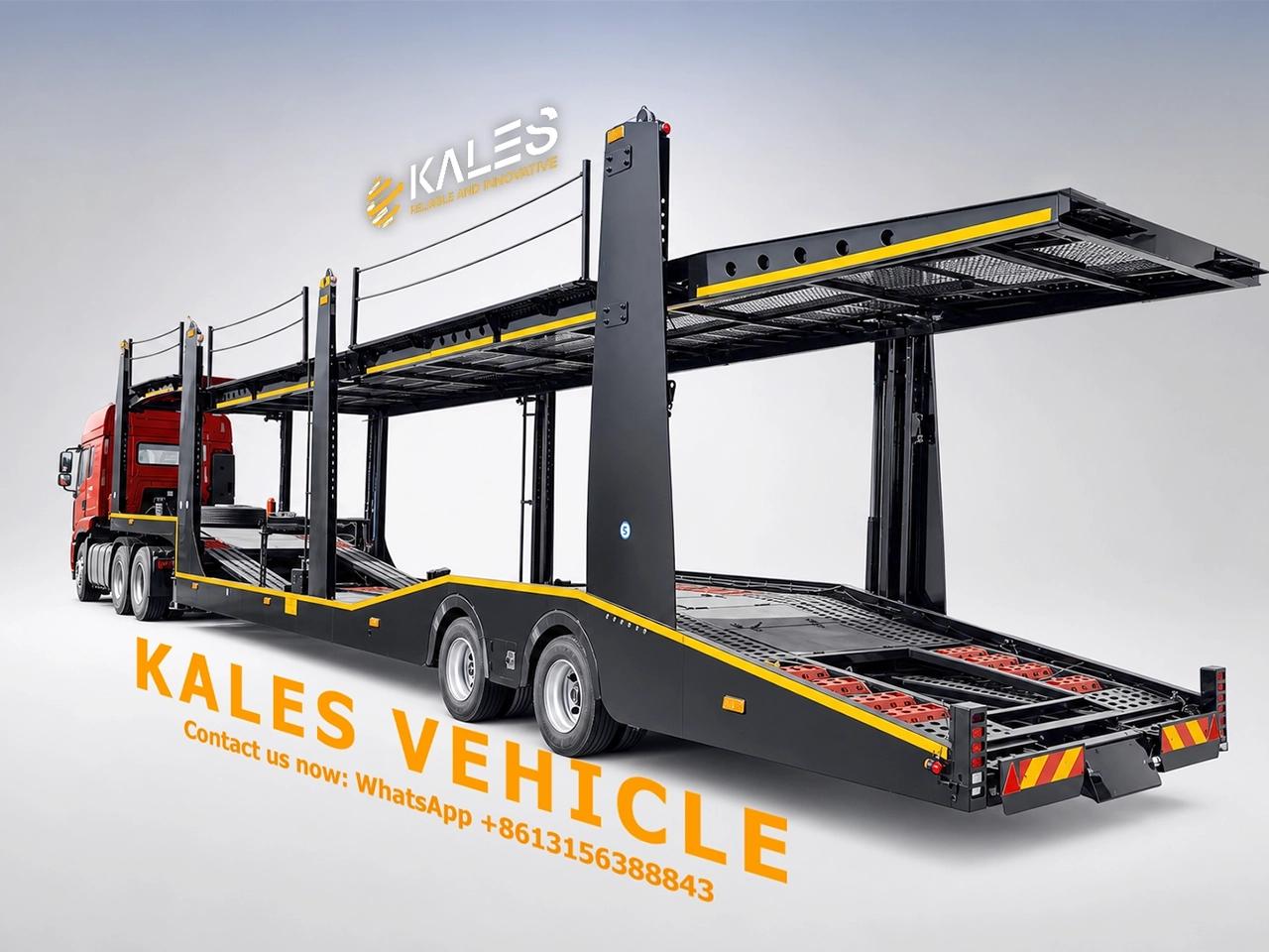 Kales European car carrier trailer rear 45-degree view with double deck and side lights