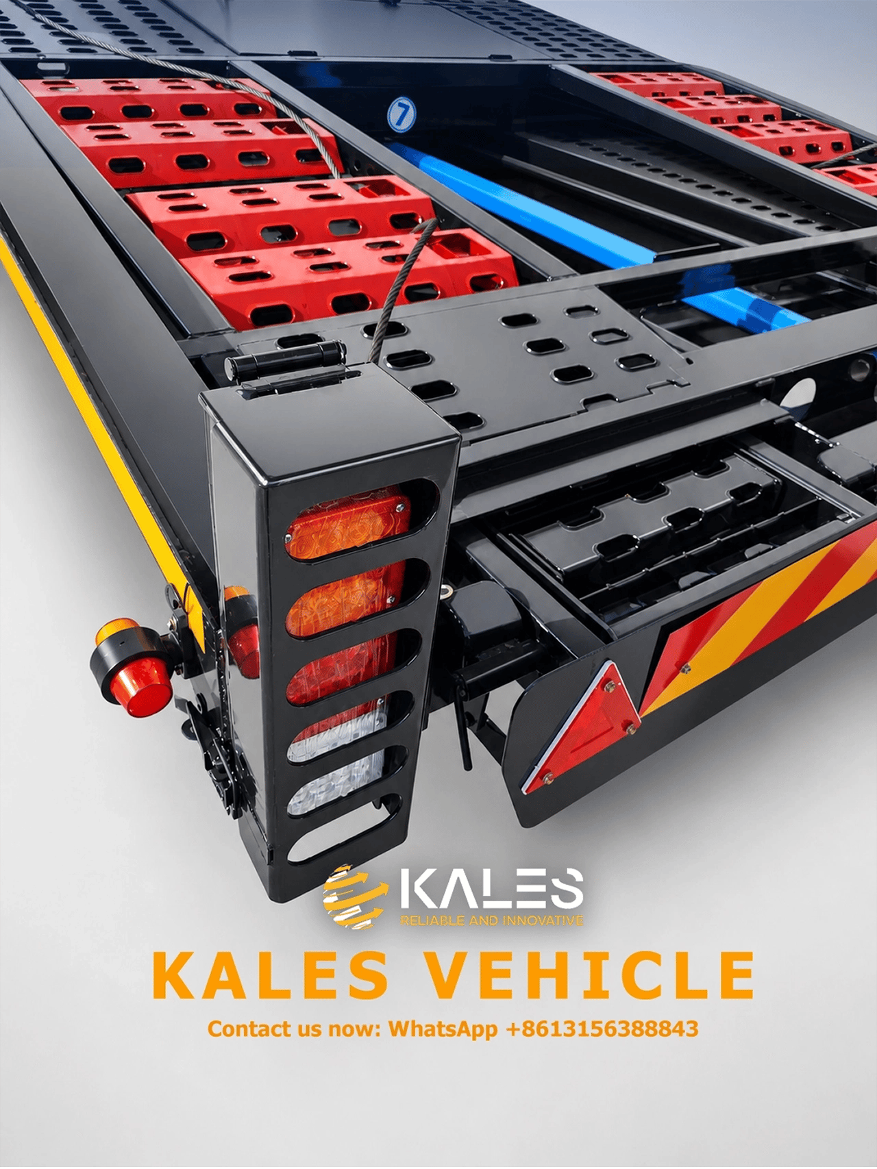 Kales car carrier trailer rear hydraulic pull-out platform close-up