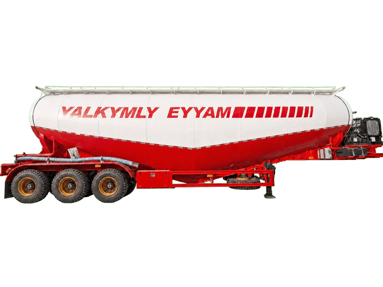 Kales 35m3 bulk cement tanker trailer feature view with streamlined tank, piping, ladders, and compressor