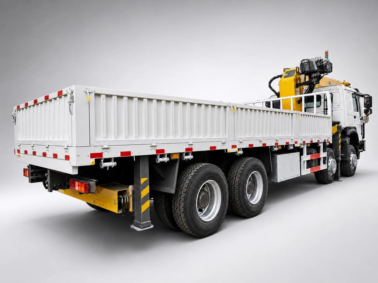 Kales Vehicle HOWO 8x4 371hp 14 ton truck mounted crane with XCMG boom, rear three-quarter view
