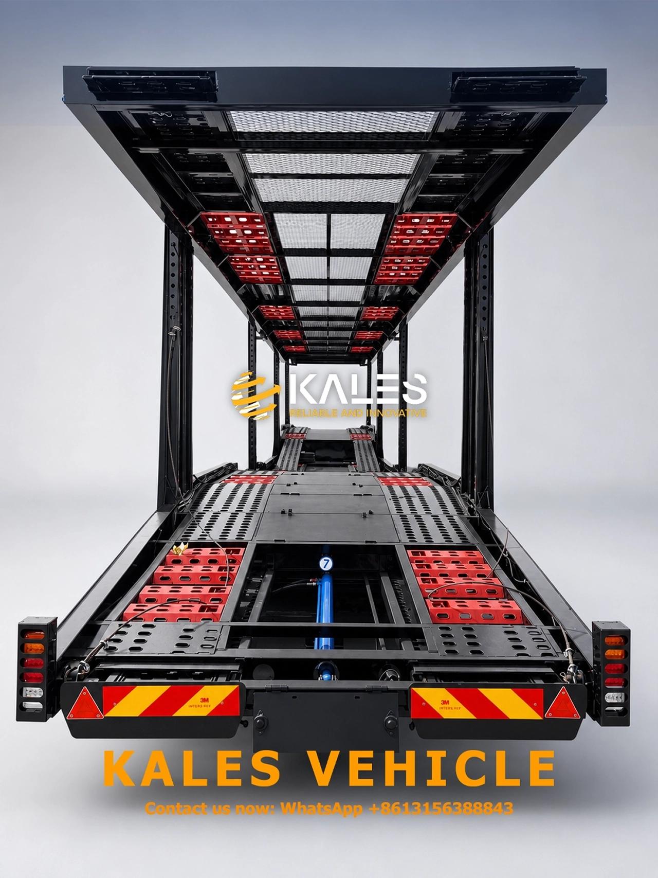 Kales vehicle transport trailer rear view with protection and pull-out loading platform