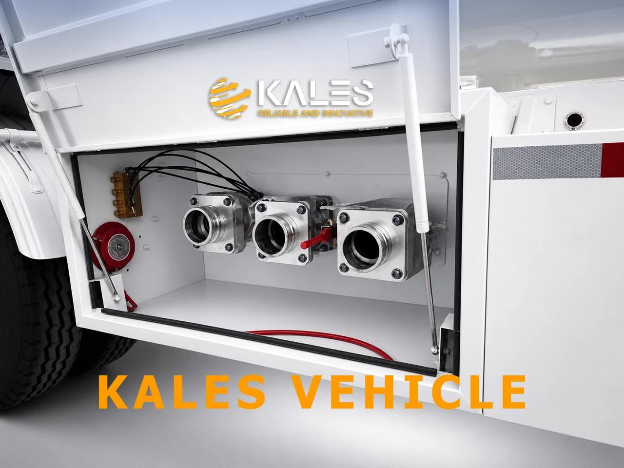 Three discharge outlets and safety valve box on a 45,000L fuel tanker