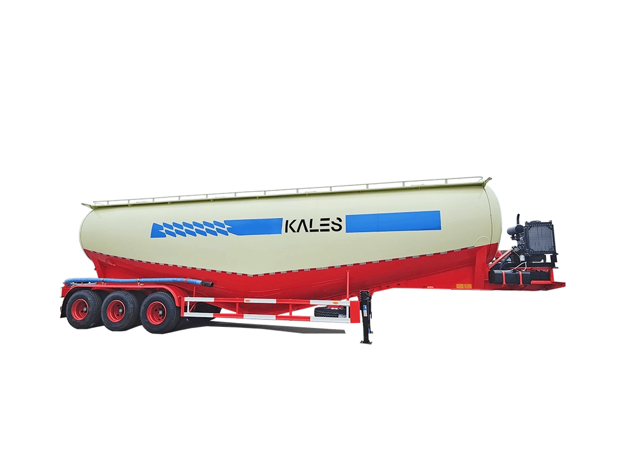 Kales heavy-duty 60 CBM 63m3 bulk powder tanker trailer with streamlined tank and optimized discharge pipes