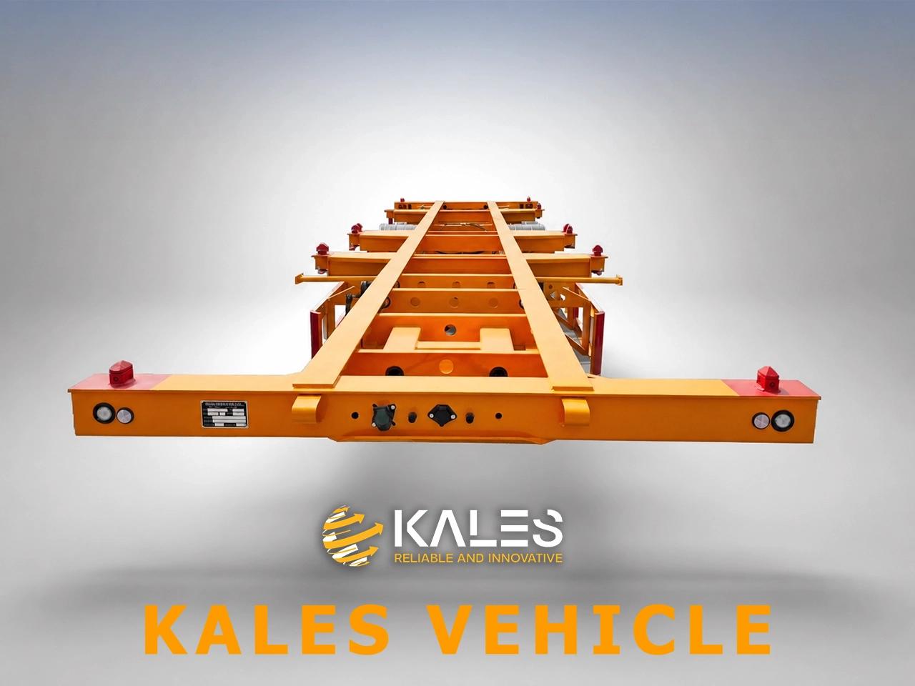Front view of skeletal trailer frame with reinforced gooseneck and cross-members