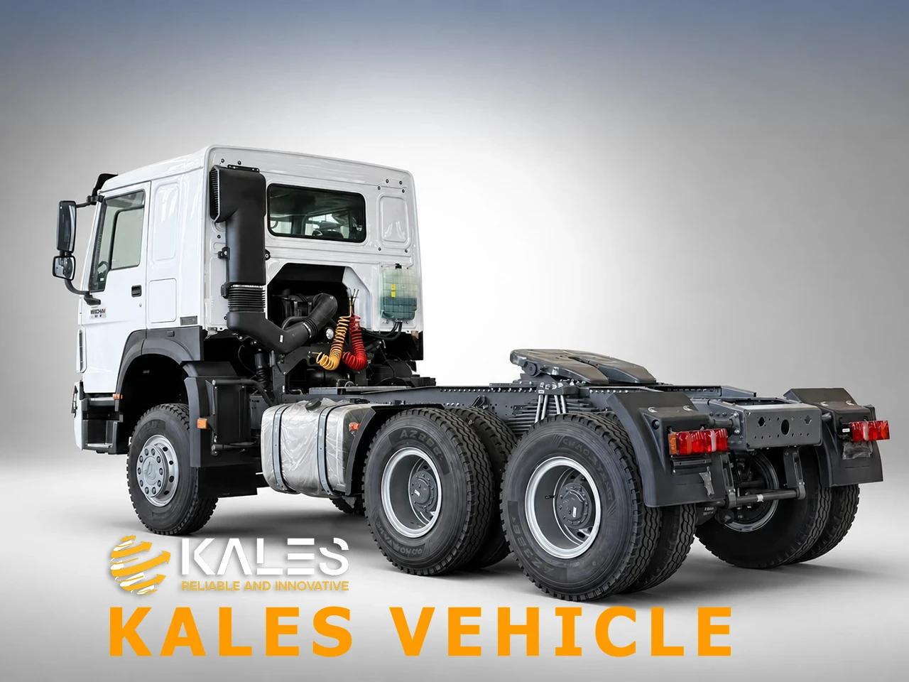 Rear 45-degree perspective view of Kales refurbished HOWO 6x4 tractor head and chassis layout.