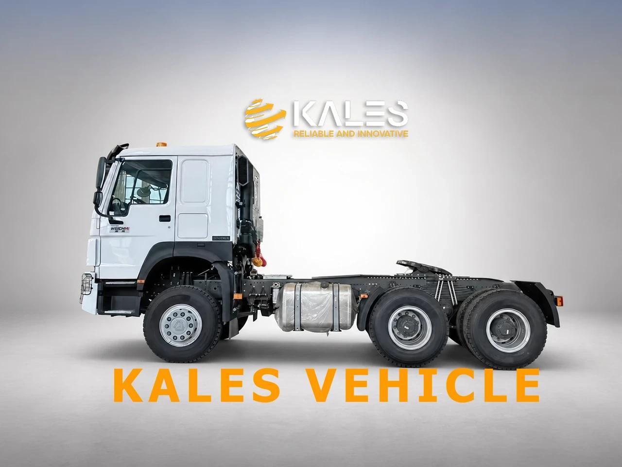 Side profile view of Kales refurbished HOWO 6x4 tractor truck for export fleet service.