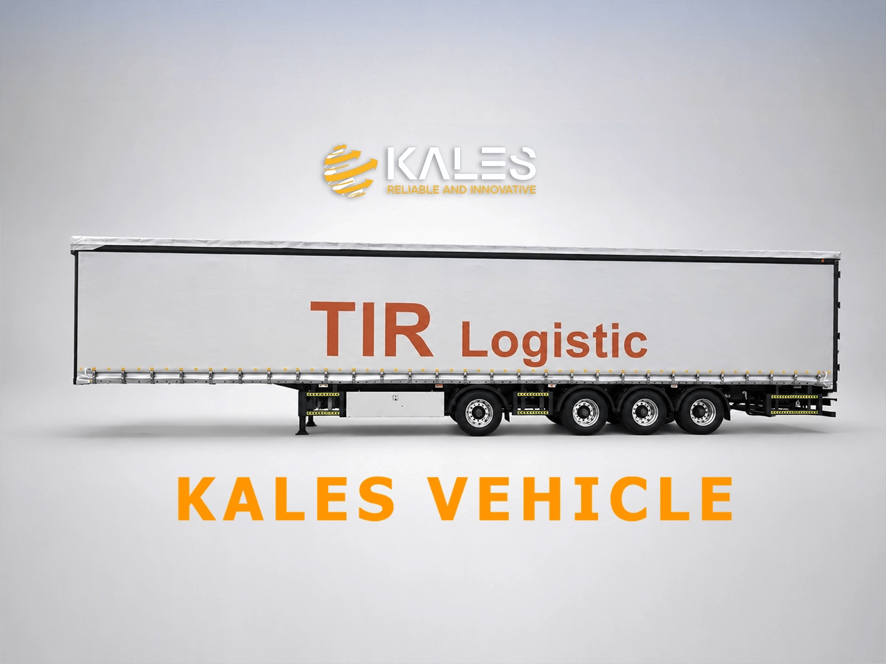 Full side profile of Kales 120m³ 17.5m curtain-side semi-trailer showing 5 sliding posts and 600mm lower sideboards