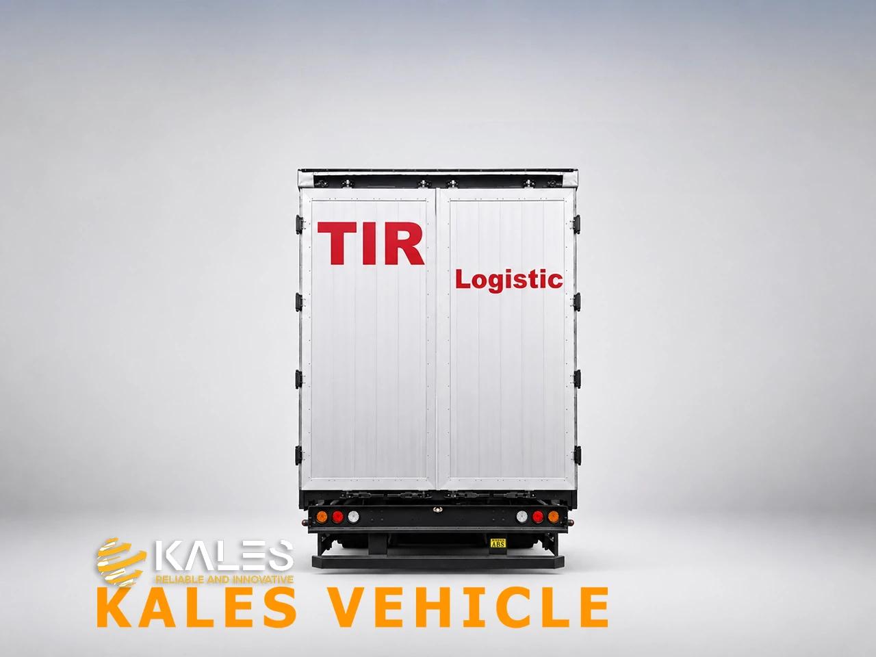 Rear view of Kales 17.5m curtain-side semi-trailer with modular aluminum-alloy double doors and LED tail lights