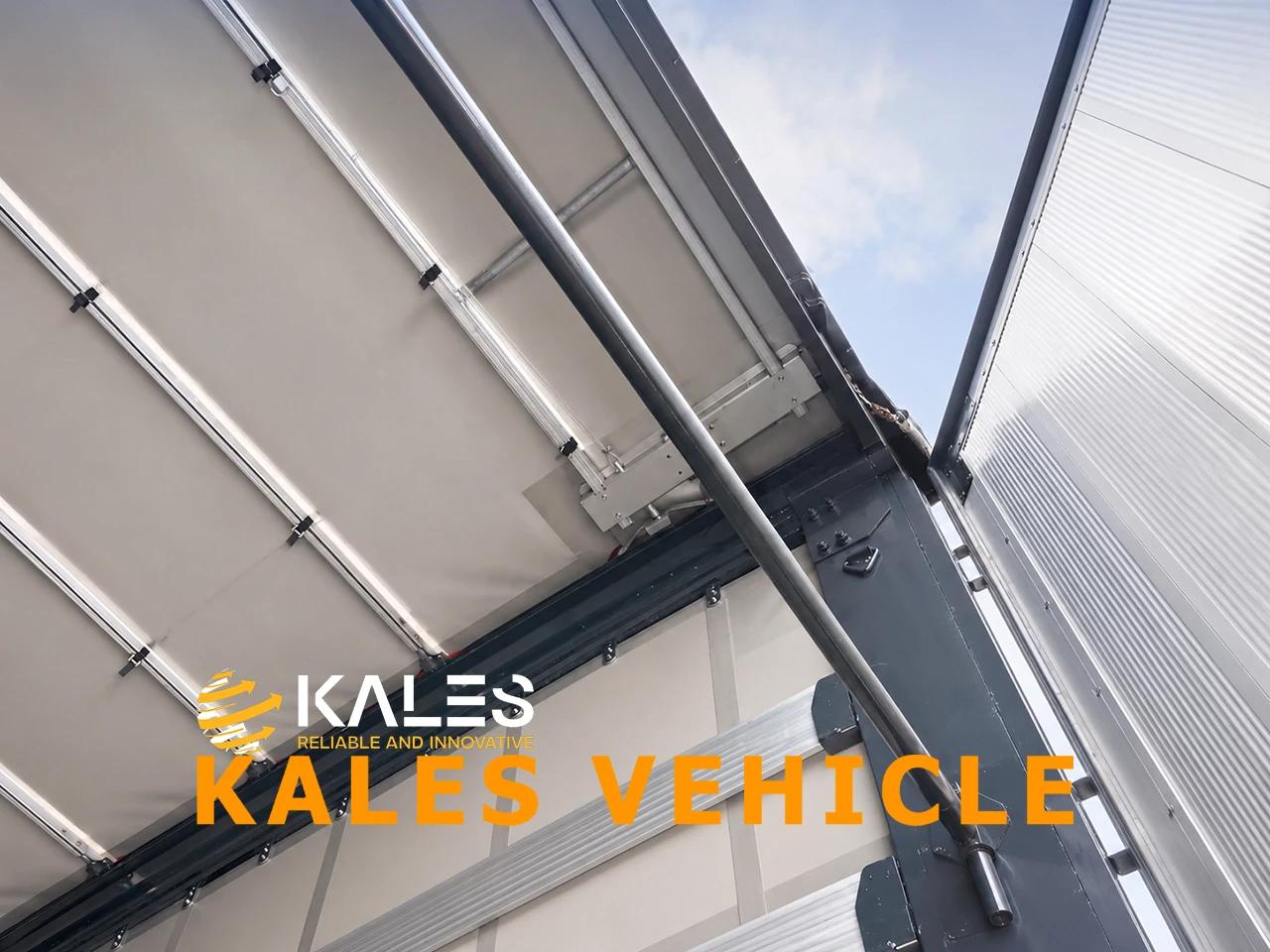 Kales curtain-side semi-trailer reinforced rear door frame showing heavy-duty door hinges and TIR customs sealing locks
