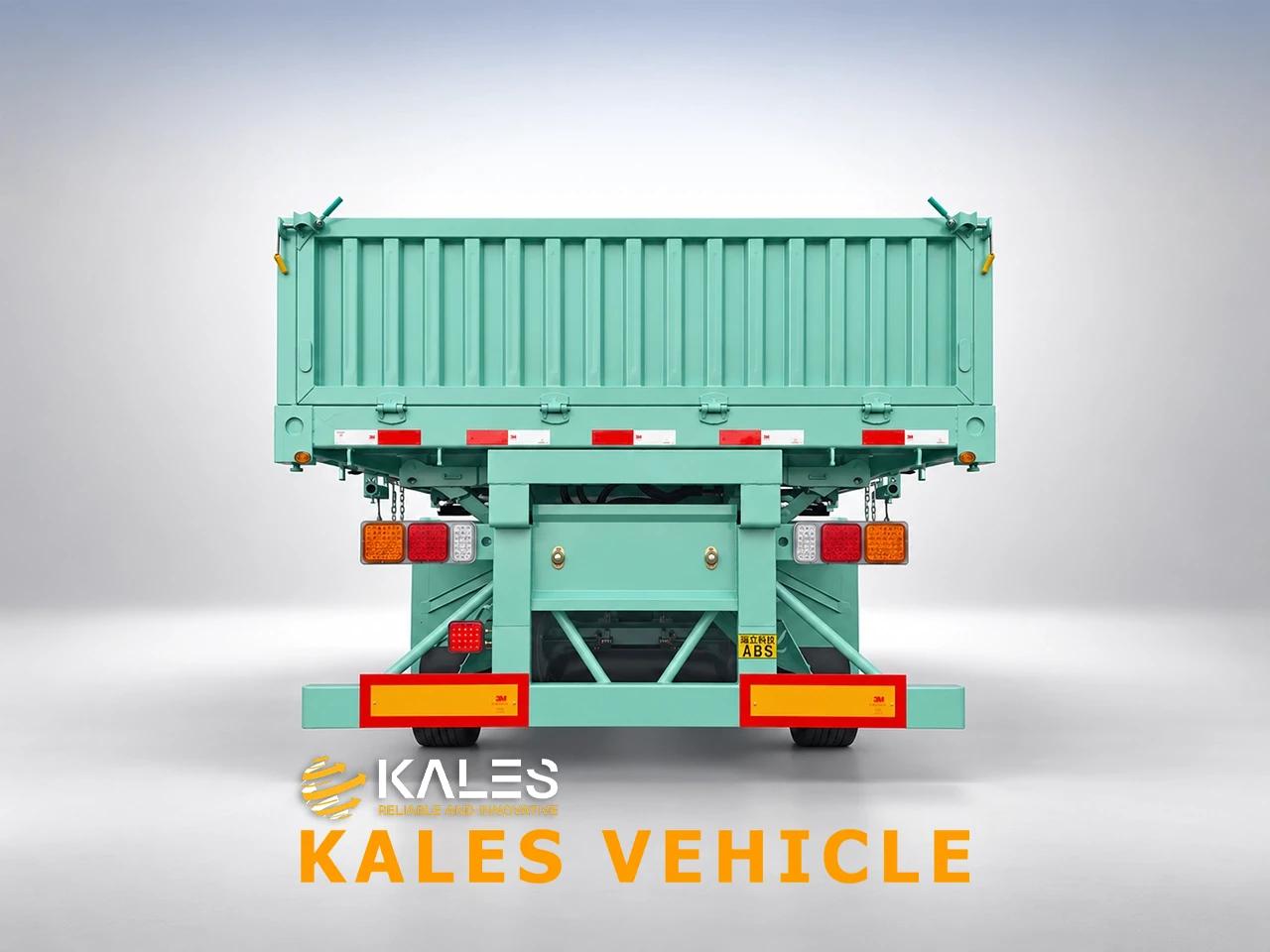 Rear view of Kales side tipping trailer showing underrun protection bumper and LED lighting assembly