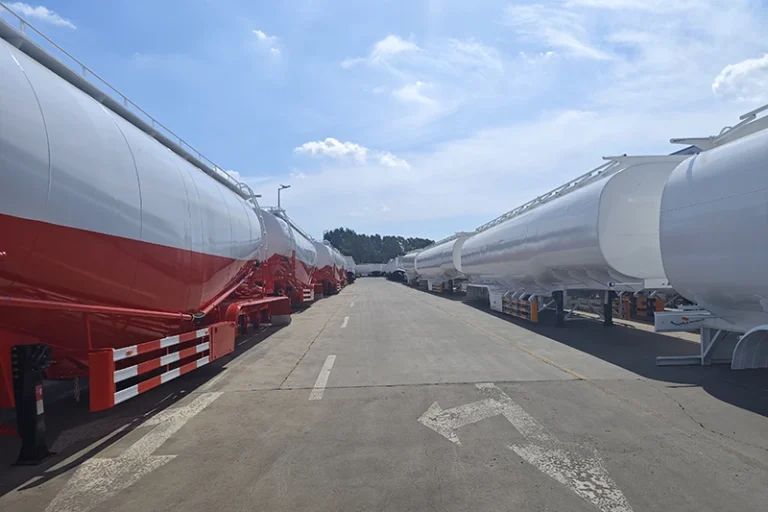 Rows of semi-trailers parked at the kales plant