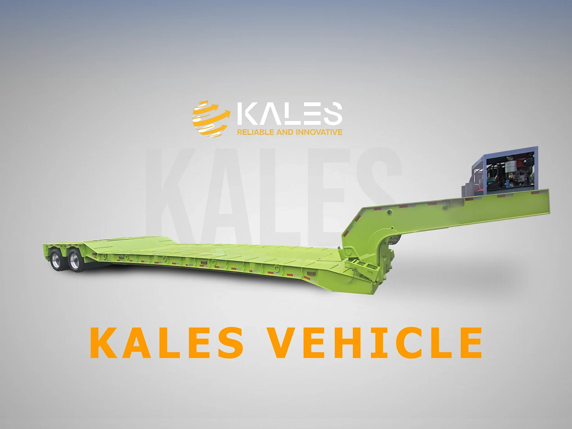 Vista frontal semirremolque cama baja 2 líneas 4 ejes telescópica Kales