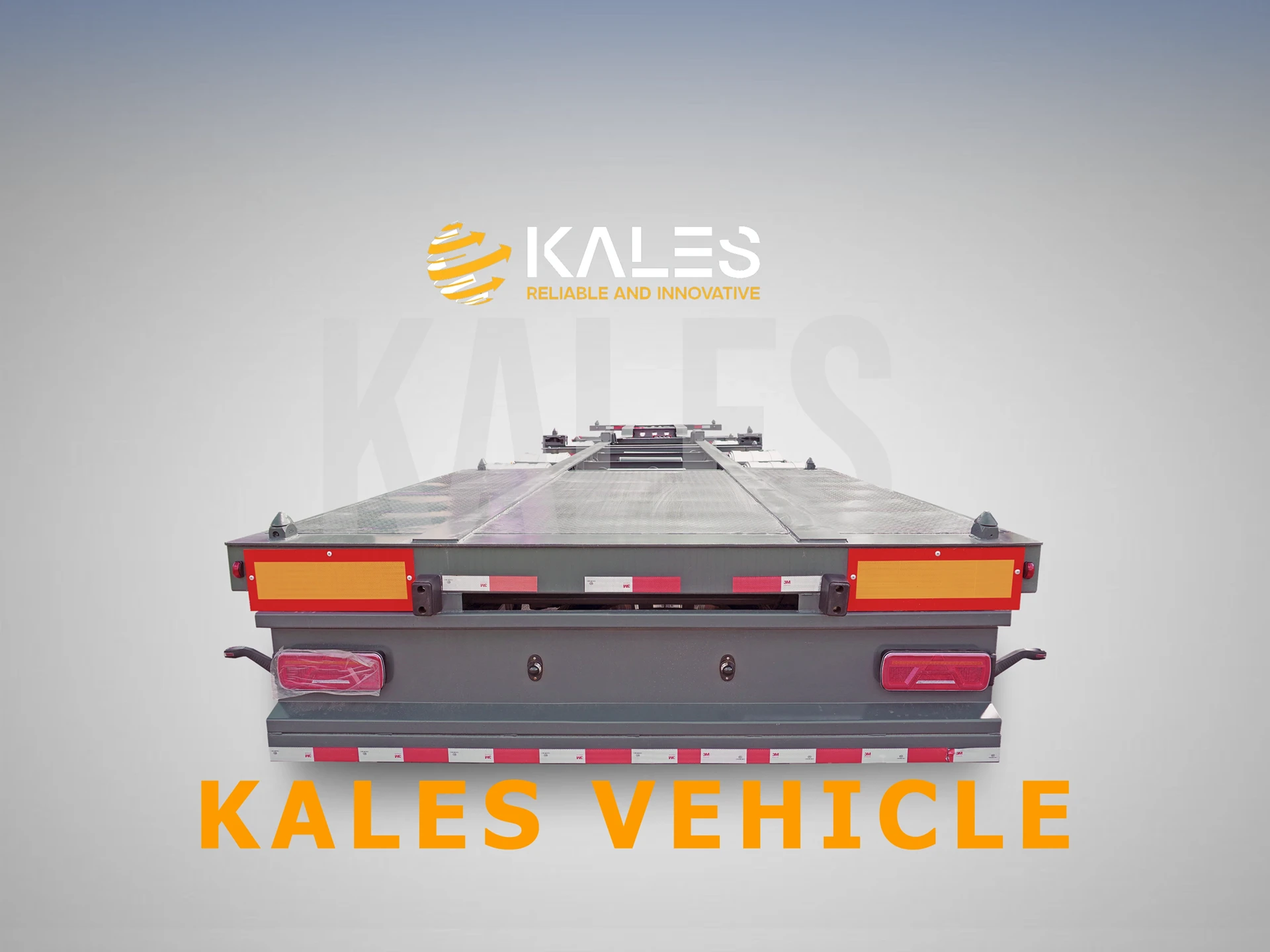Kales 12m skeletal trailer chassis transporting a 40ft reefer container for cold chain logistics.