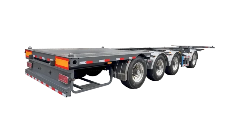Full view of Kales 12m skeletal trailer meeting European safety and quality standards