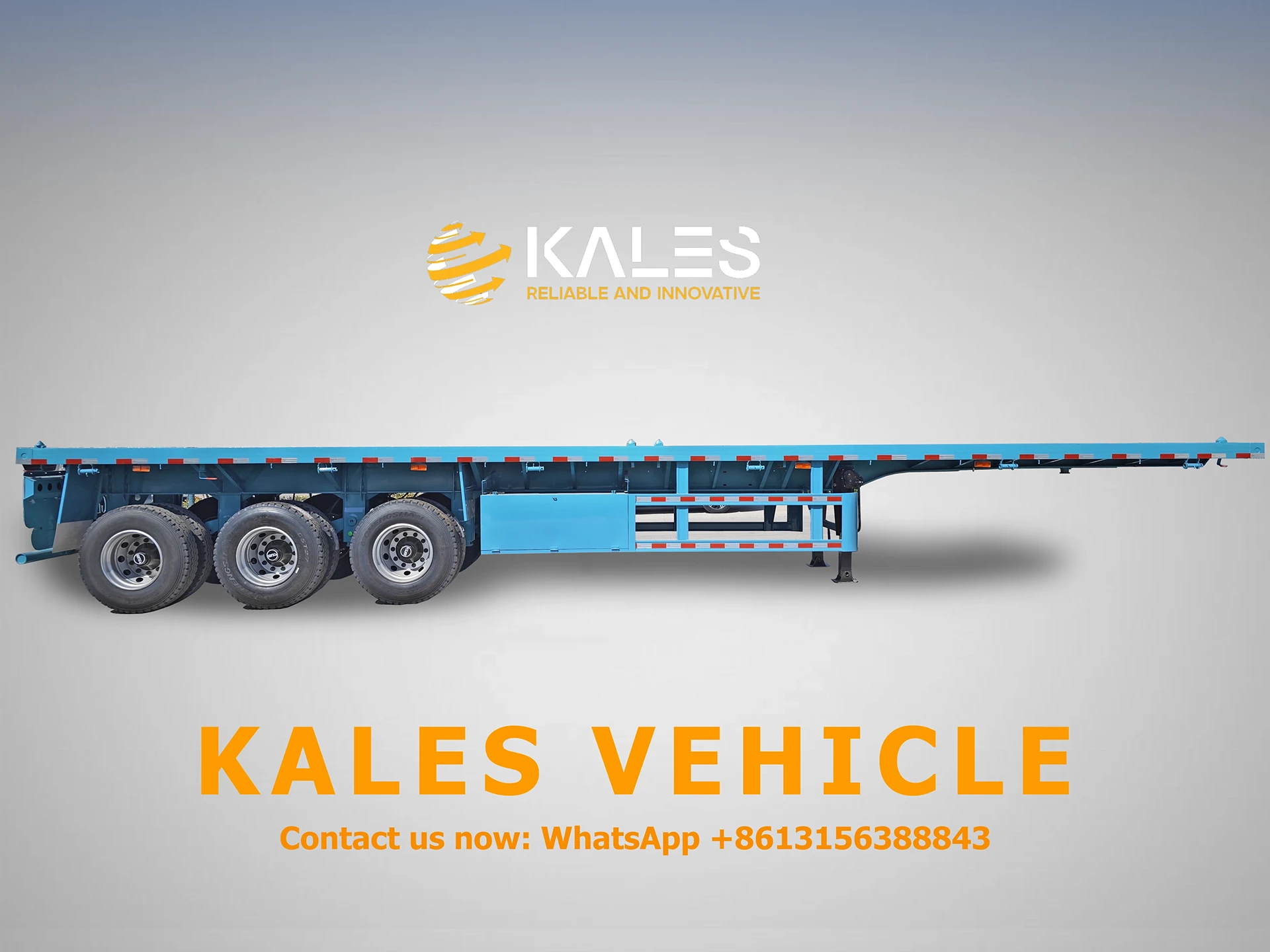 Kales 3-Axle 40ft Flatbed Trailer: The Reliable 40-50 Ton Workhorse for African Logistics 1 Side view of Kales 40ft flatbed trailer with toolbox, side rails, load binders, and container locks for African logistics.