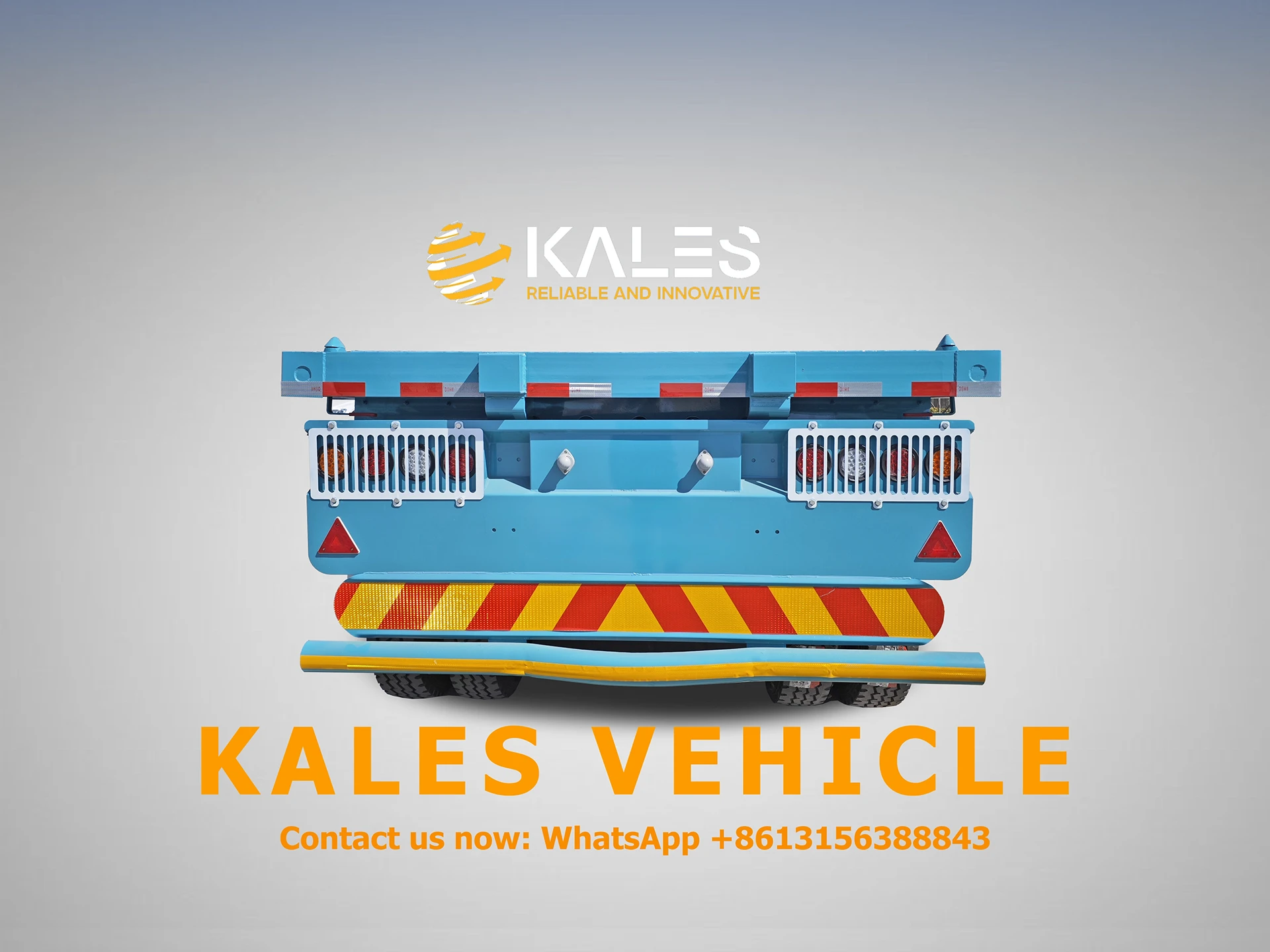 Kales 3-Axle 40ft Flatbed Trailer: The Reliable 40-50 Ton Workhorse for African Logistics 7 Rear view of Kales 3-axle 40ft flatbed trailer with rear guard, impact beam, LED lights, and protective lamp covers.