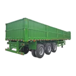 Three-quarter front view of Kales 3-axle dropside trailer ready for bulk cargo transport