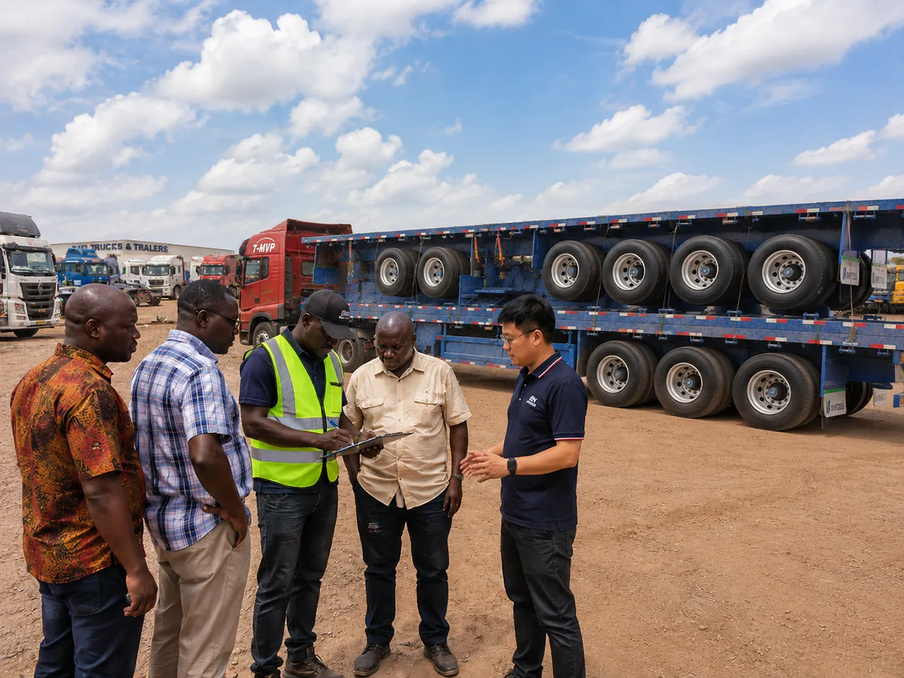 Customer acceptance inspection of Kales flatbed trailers in West Africa