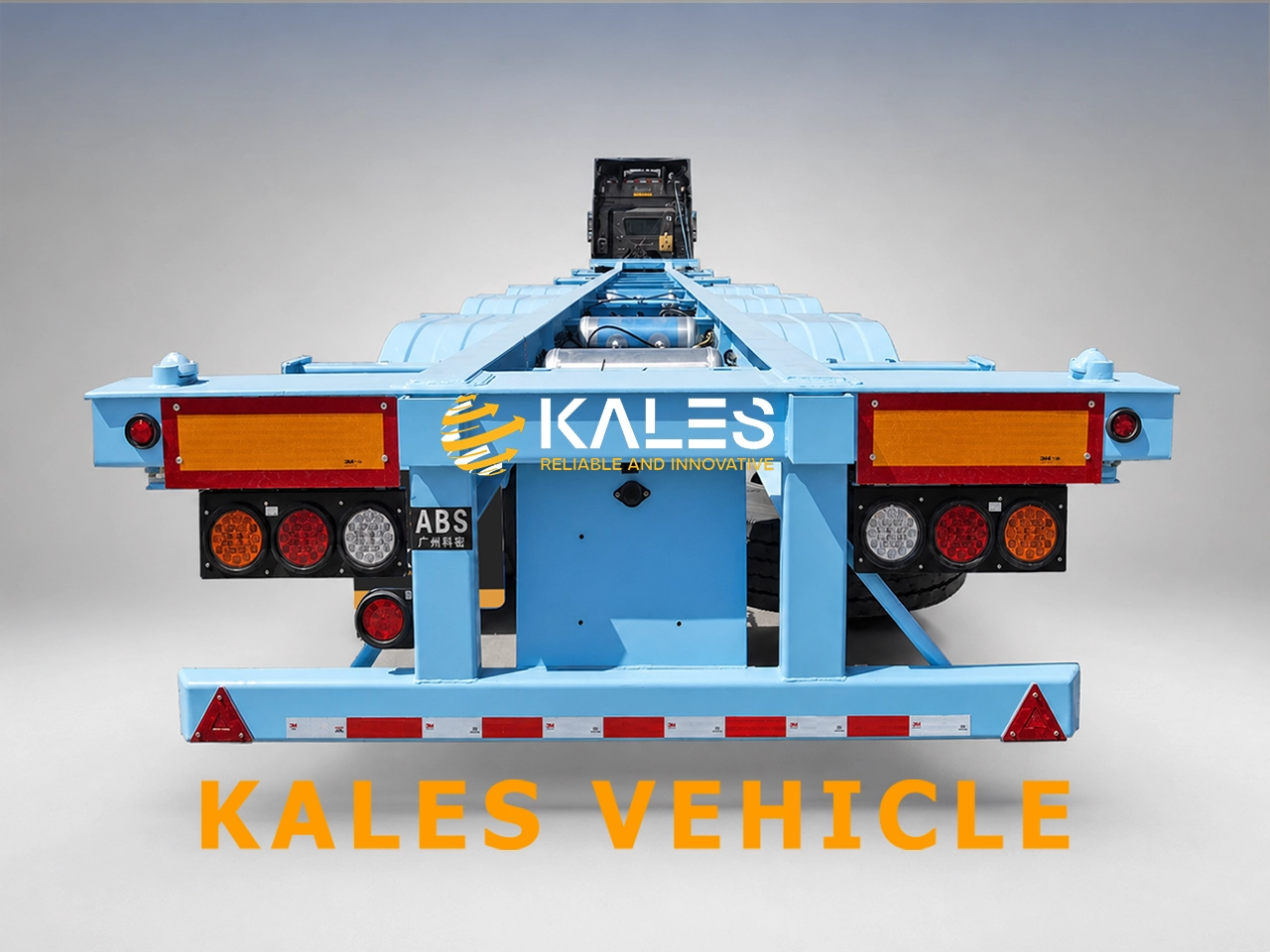 Rear view of cold-chain trailer with LED lights and safety guard