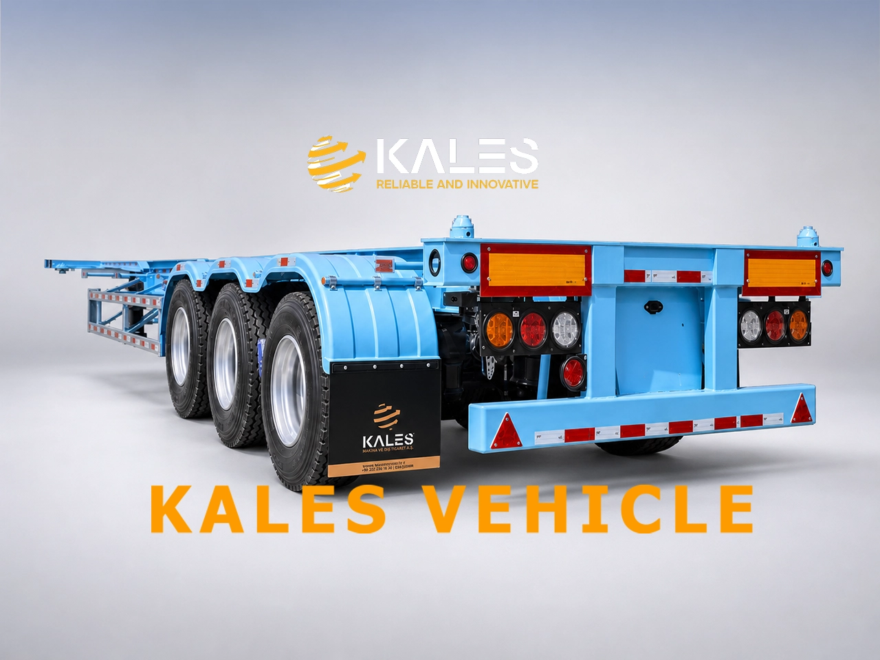 Rear angle full view of 40ft refrigerated container trailer with powder coating