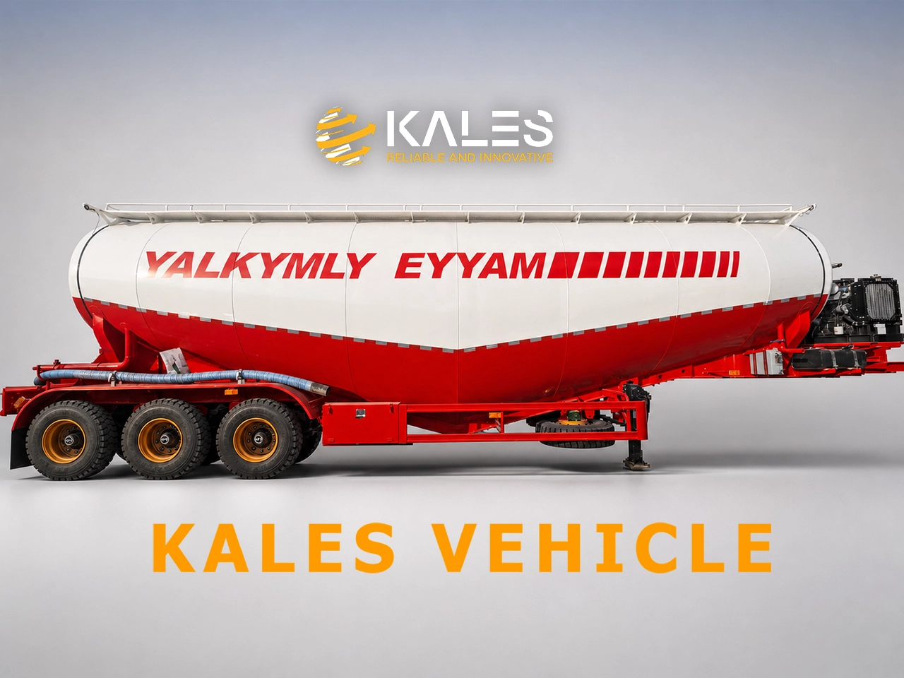 Kales cement bulker side view with streamlined tank and optimized pneumatic piping