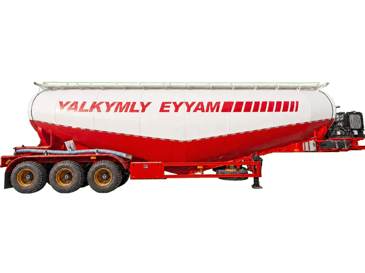 Kales 35m3 bulk cement tanker trailer feature view with streamlined tank, piping, ladders, and compressor
