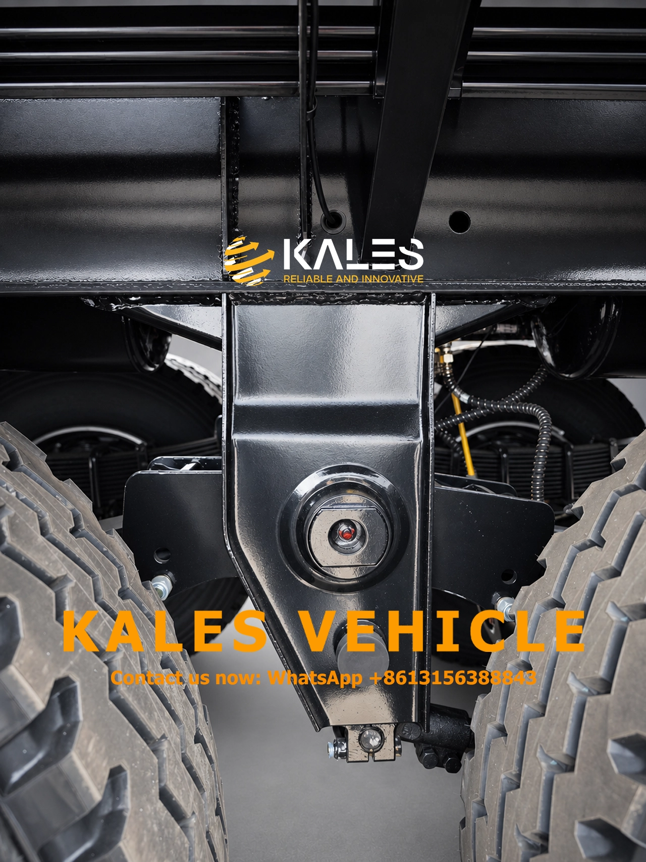 Close-up of reinforced suspension components on an asphalt tanker semi trailer