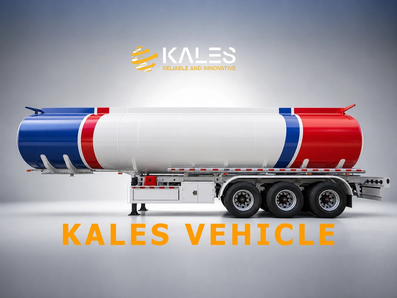 Side view of a tri-axle oil tanker trailer with mechanical suspension and gooseneck