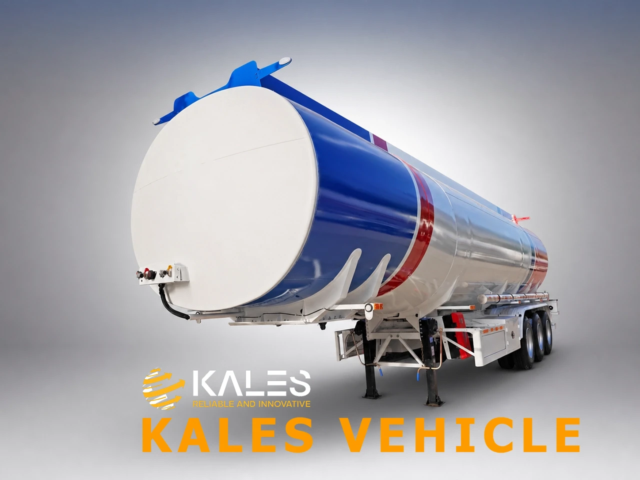 Front quarter view of a 45,000L split-type oil tanker with marker lights and side guard