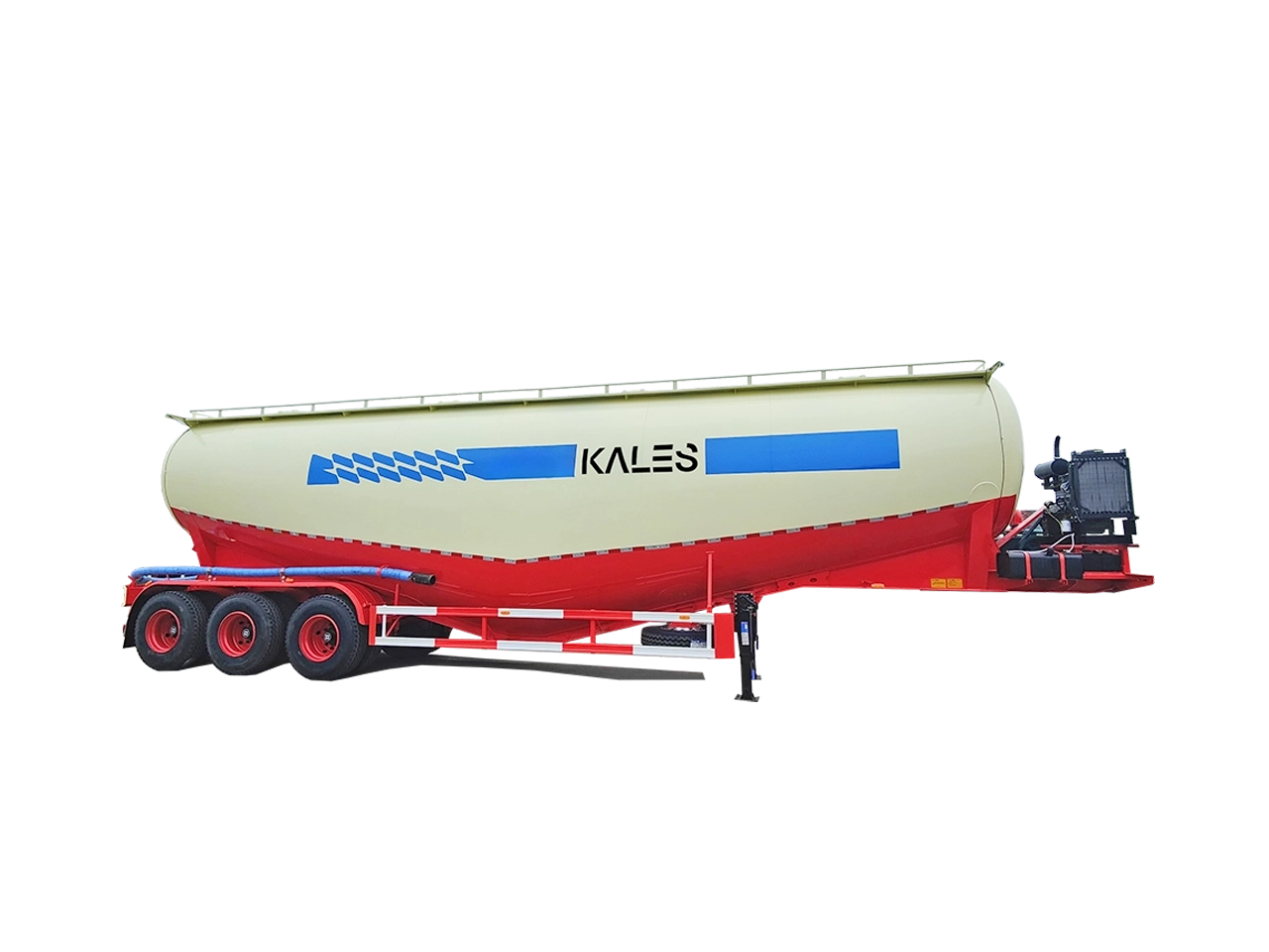 Kales heavy-duty 60 CBM 63m3 bulk powder tanker trailer with streamlined tank and optimized discharge pipes