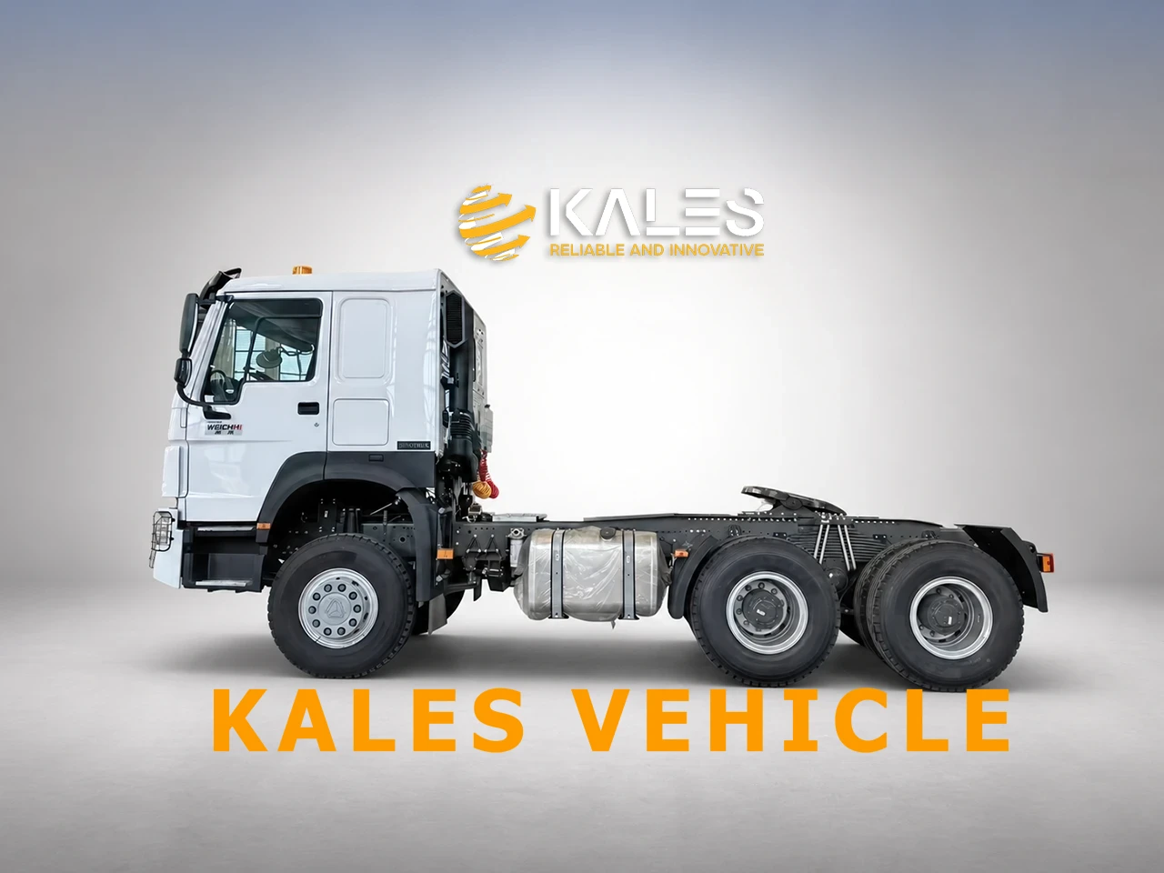 Side profile view of Kales refurbished HOWO 6x4 tractor truck for export fleet service.
