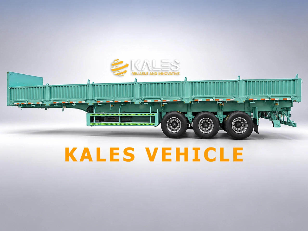 Kales 13.5m 3-axle side tipper semi-trailer side elevation view with 600mm dropside body