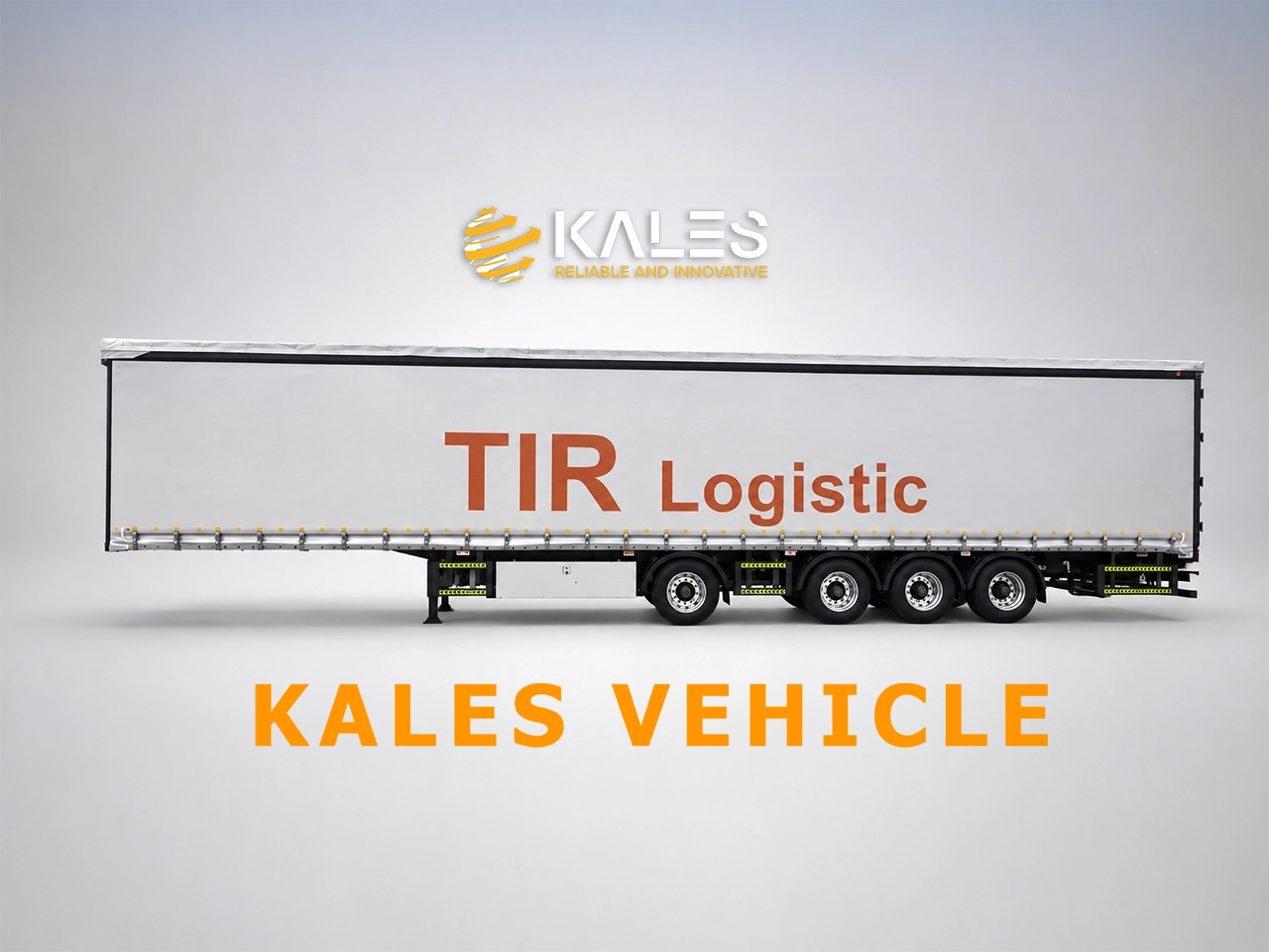Full side profile of Kales 120m³ 17.5m curtain-side semi-trailer showing 5 sliding posts and 600mm lower sideboards