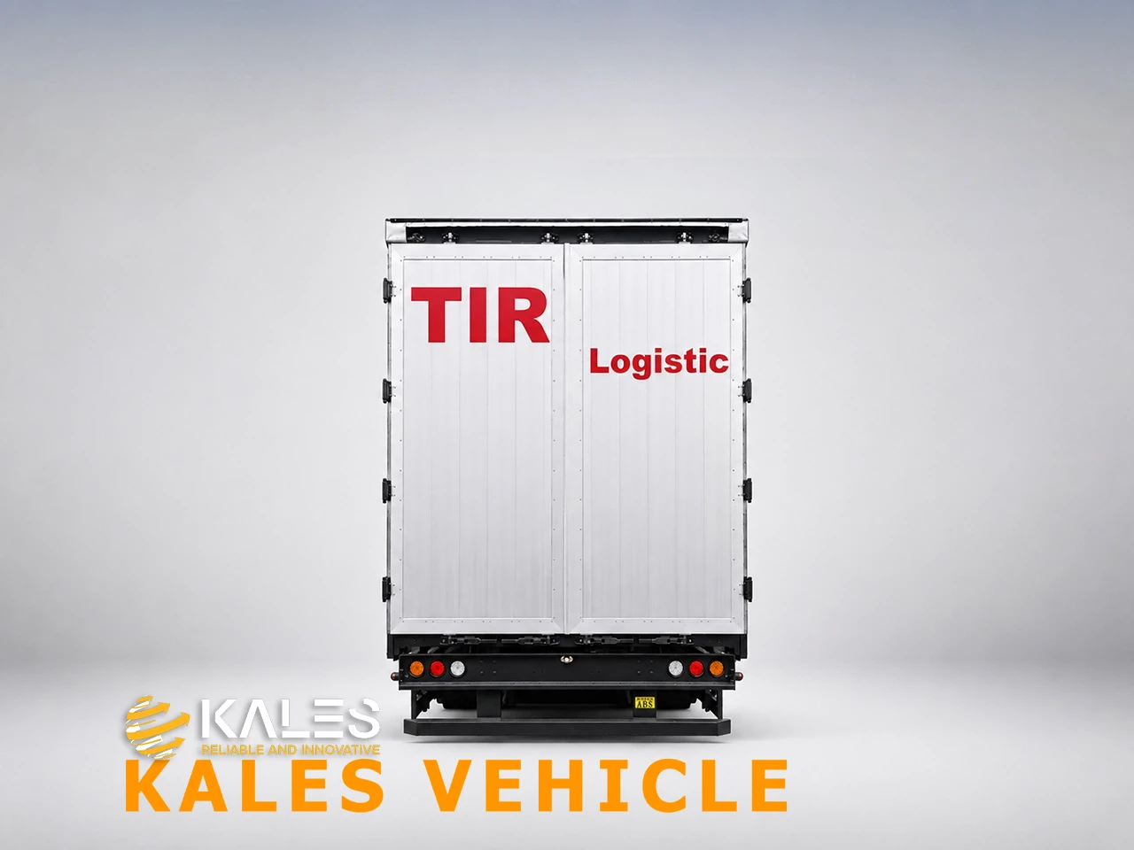 Rear view of Kales 17.5m curtain-side semi-trailer with modular aluminum-alloy double doors and LED tail lights