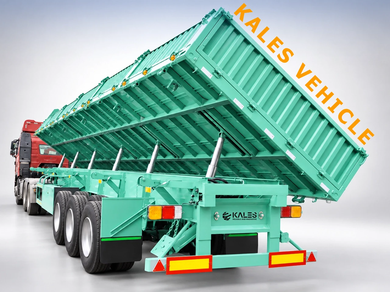 Pre-delivery testing of Kales hydraulic side tipper lifting hoists at maximum 45-degree tilt angle